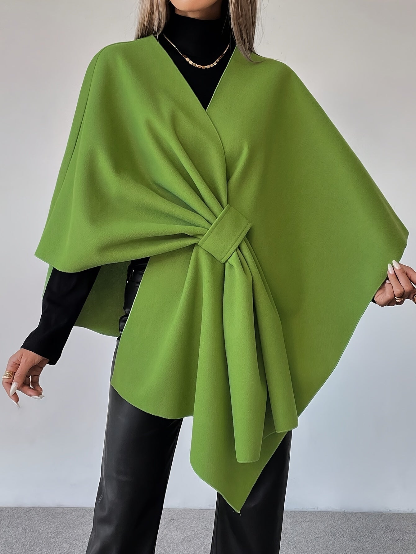 Elegant Solid Color Gathered Cape Cloak
