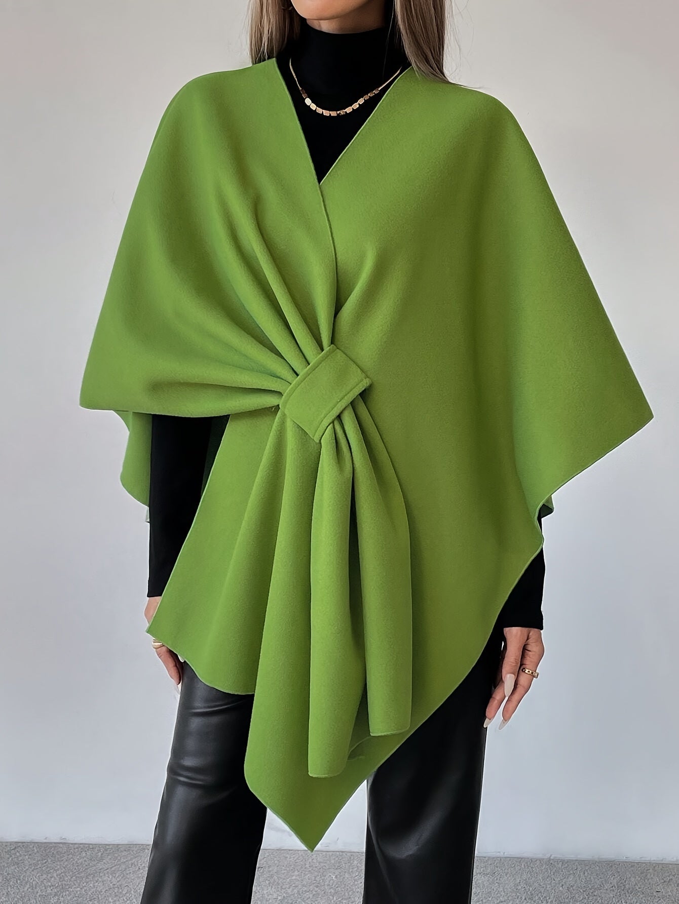Elegant Solid Color Gathered Cape Cloak