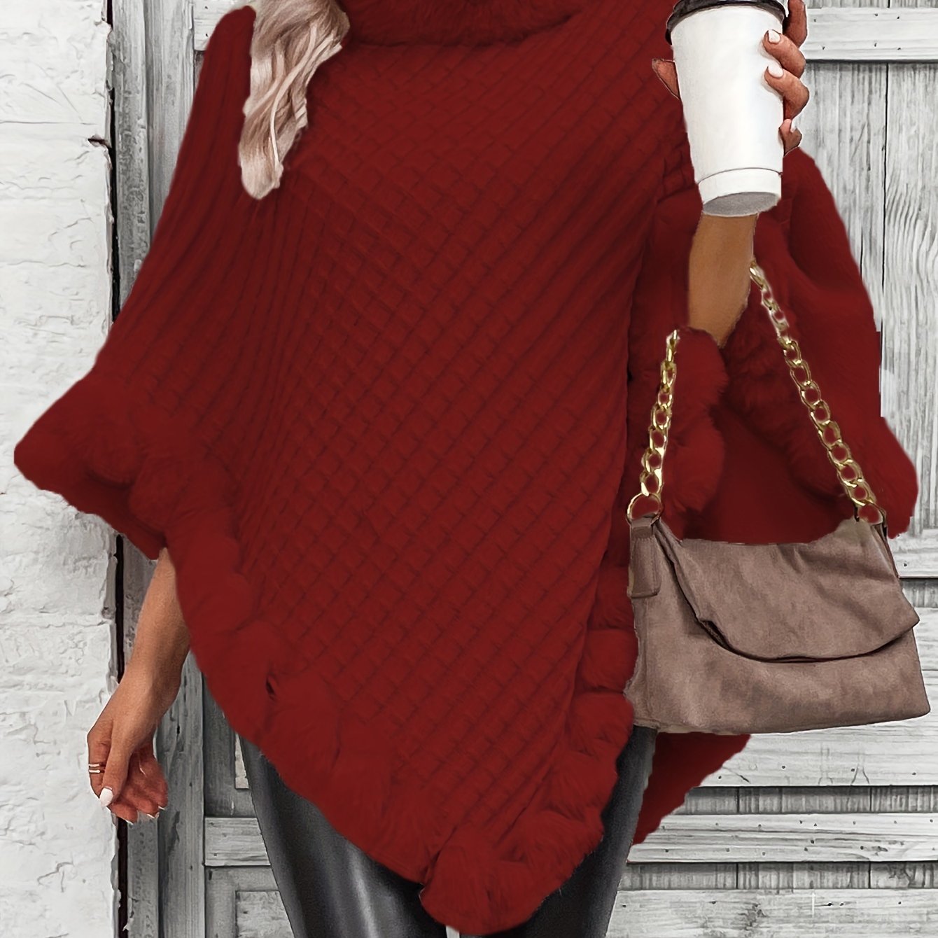Cozy Faux Fur Trimmed Cape Sweater