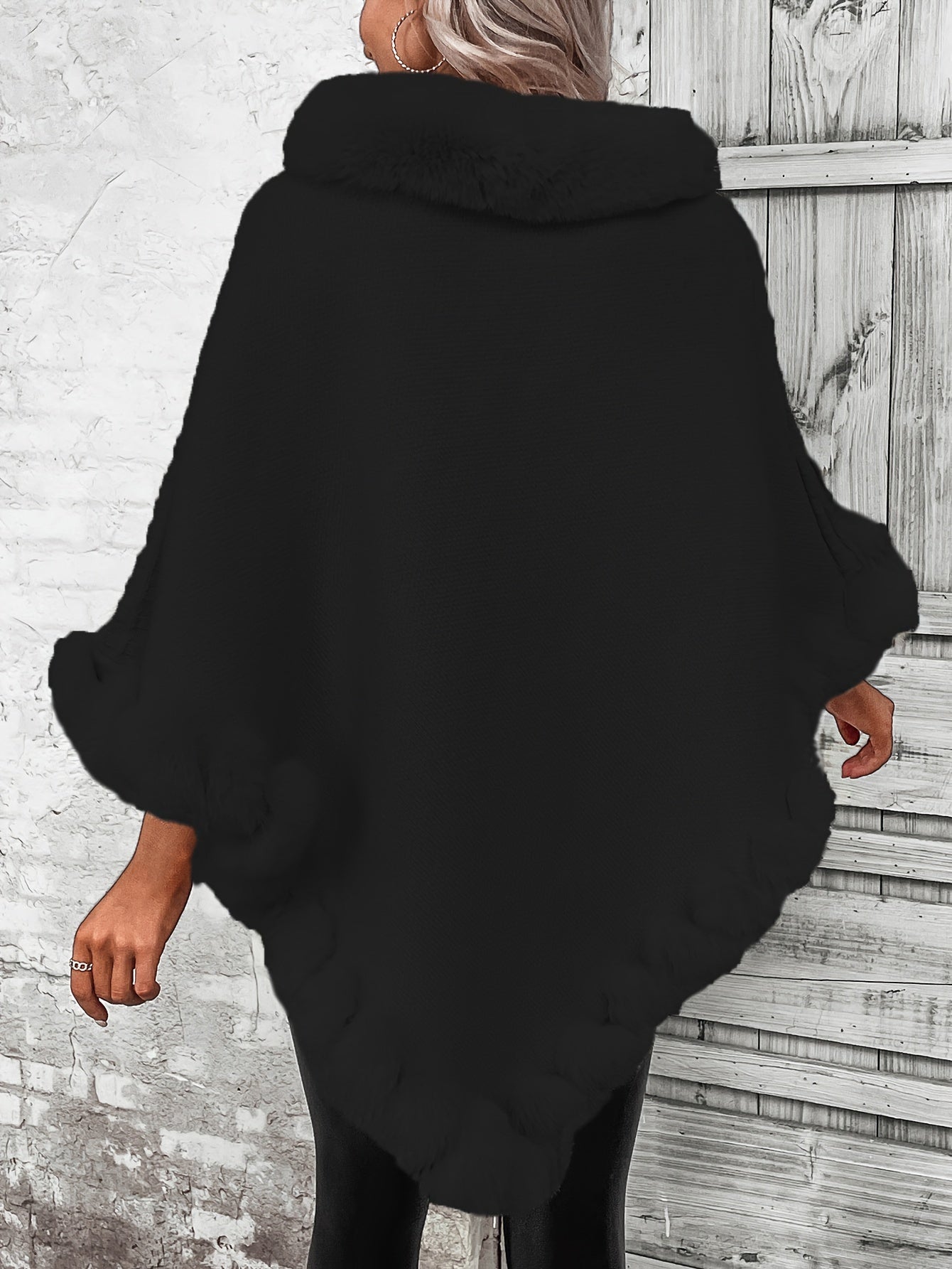 Cozy Faux Fur Trimmed Cape Sweater