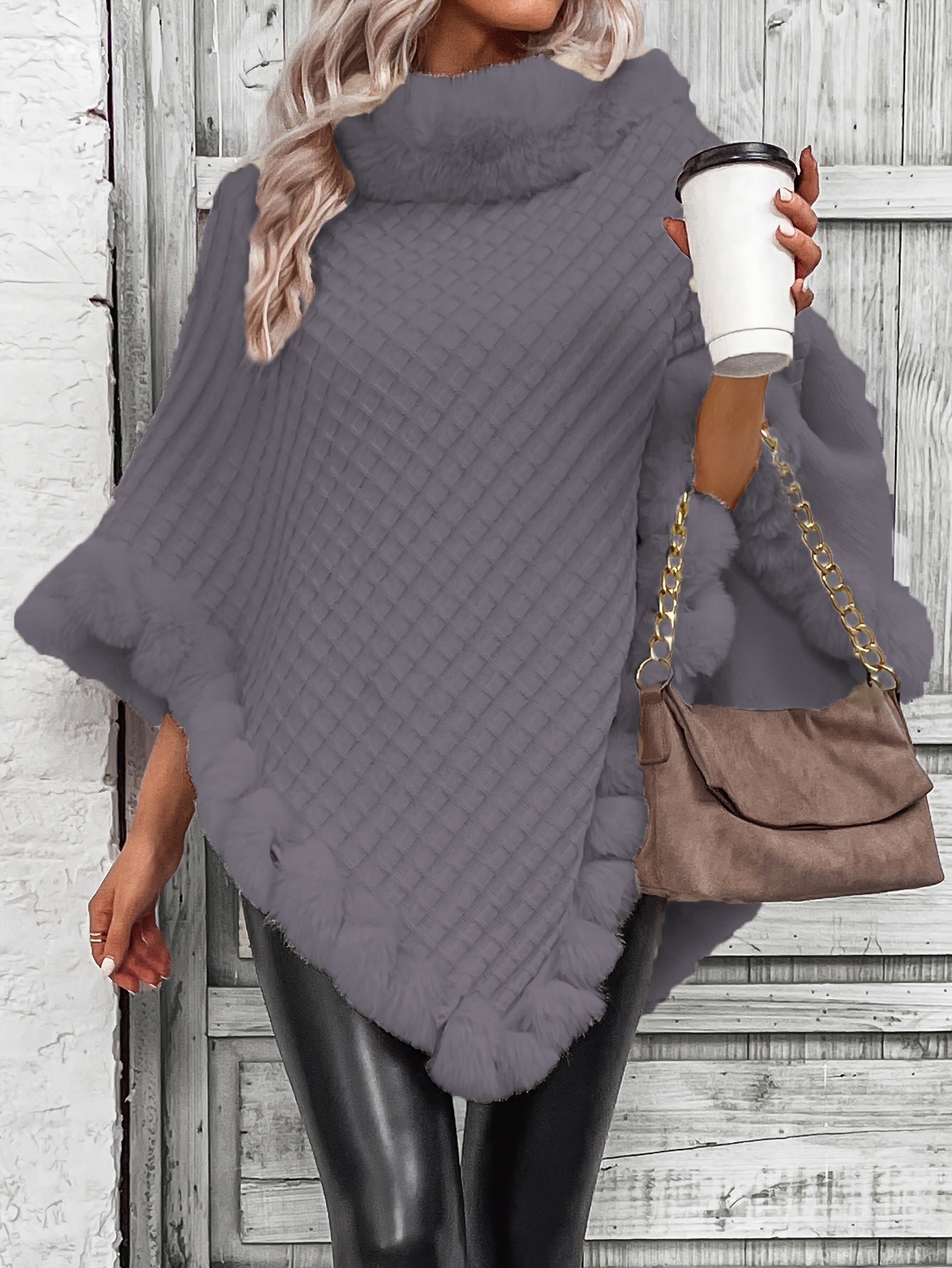 Cozy Faux Fur Trimmed Cape Sweater