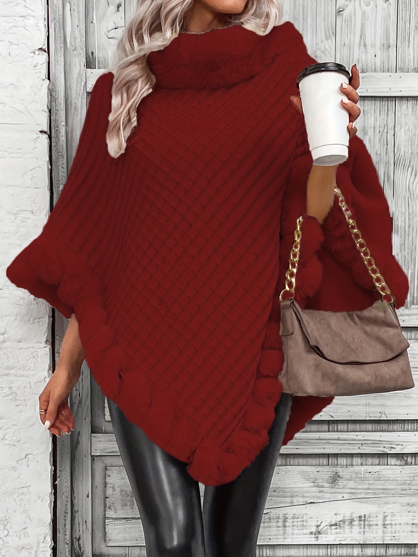 Cozy Faux Fur Trimmed Cape Sweater