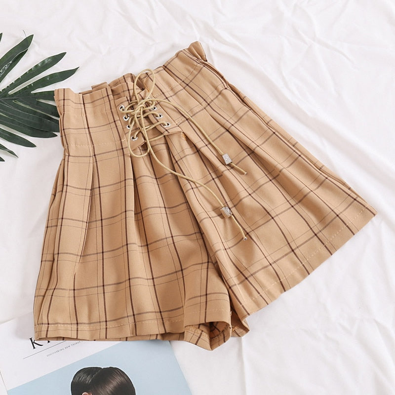 Plaid Drawstring Shorts