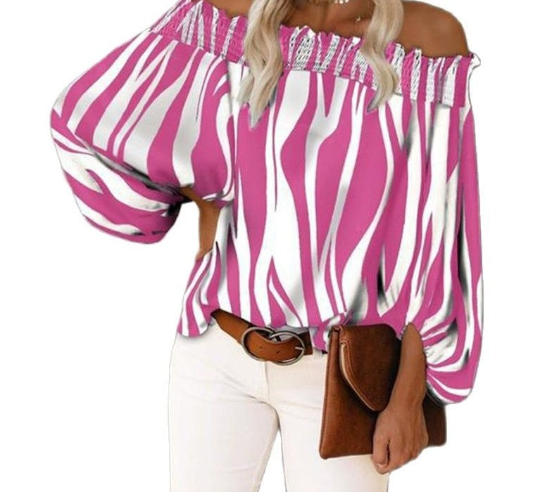 Off Shoulder Stripe Chiffon Blouse