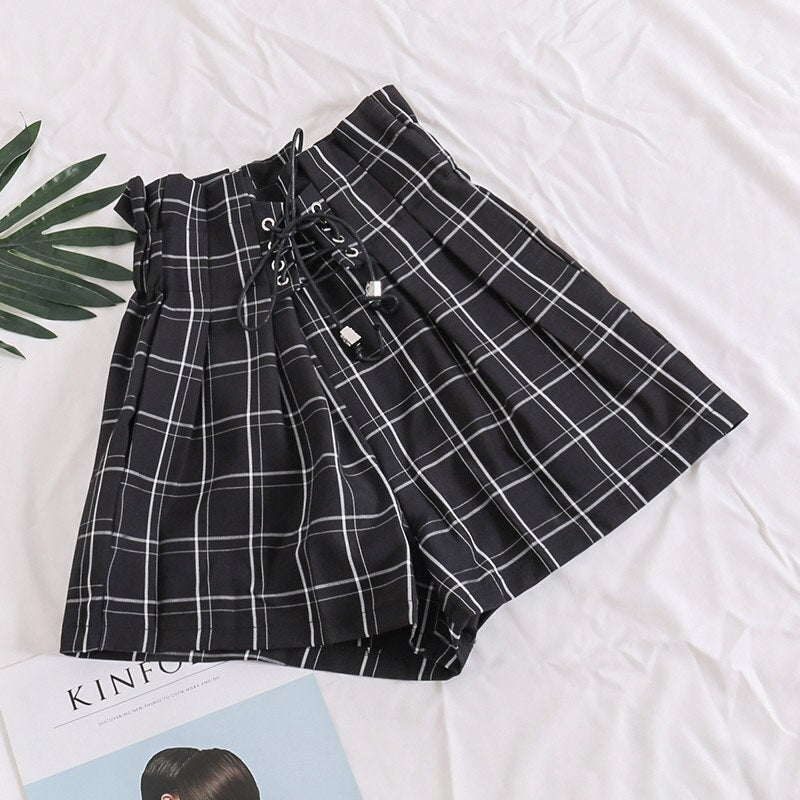 Plaid Drawstring Shorts