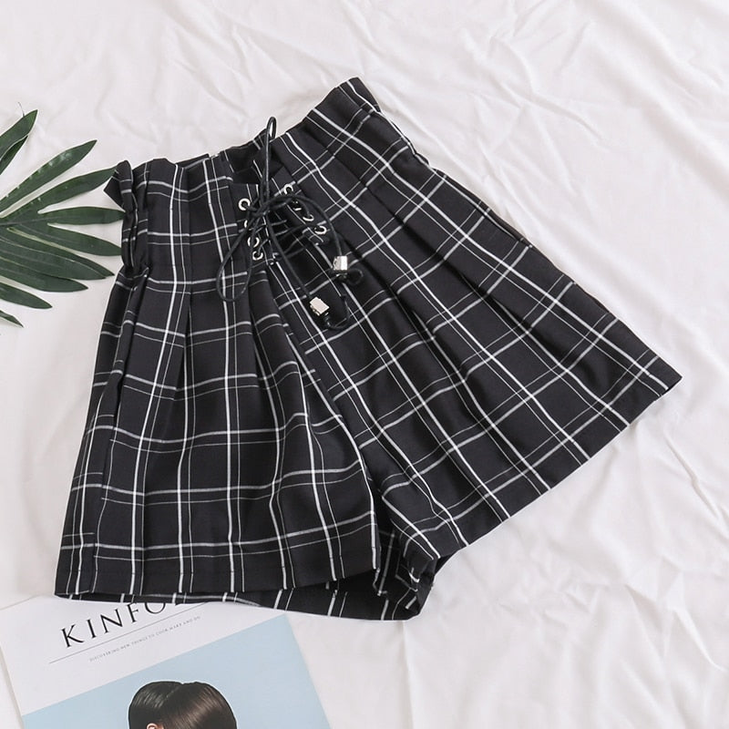 Plaid Drawstring Shorts