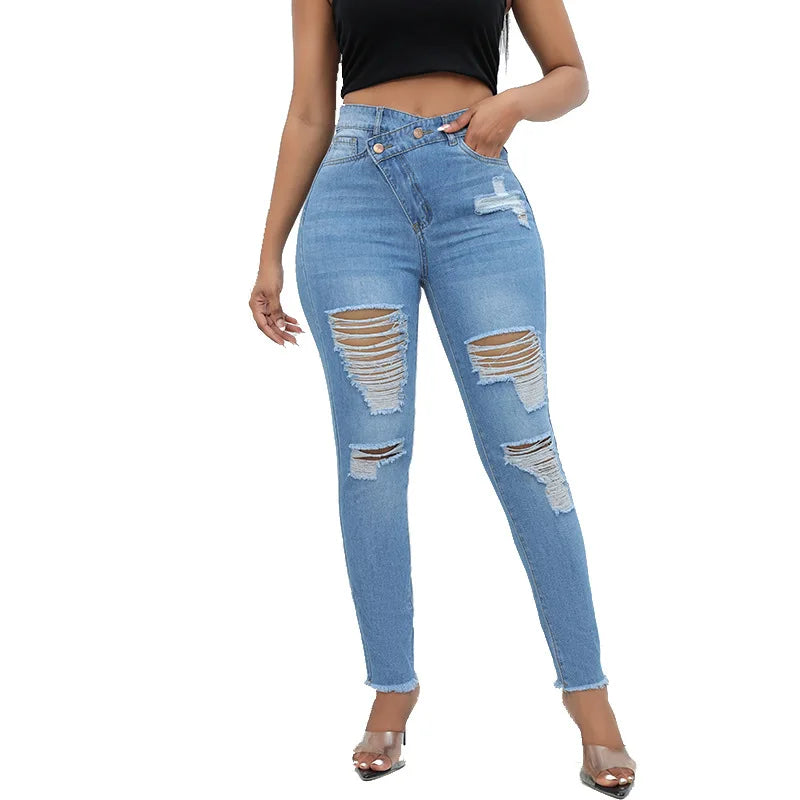 Diagonal Button Jeans