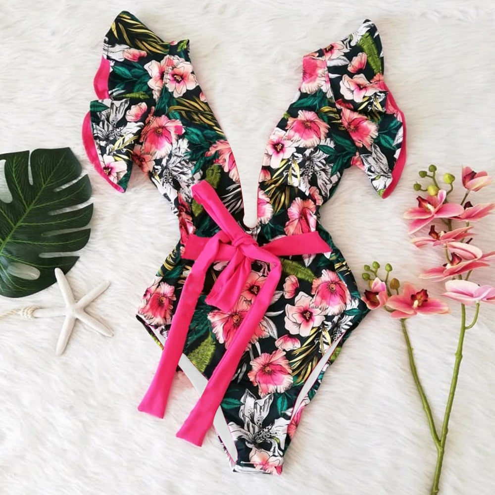 Off The Shoulder Ruffle Monkini
