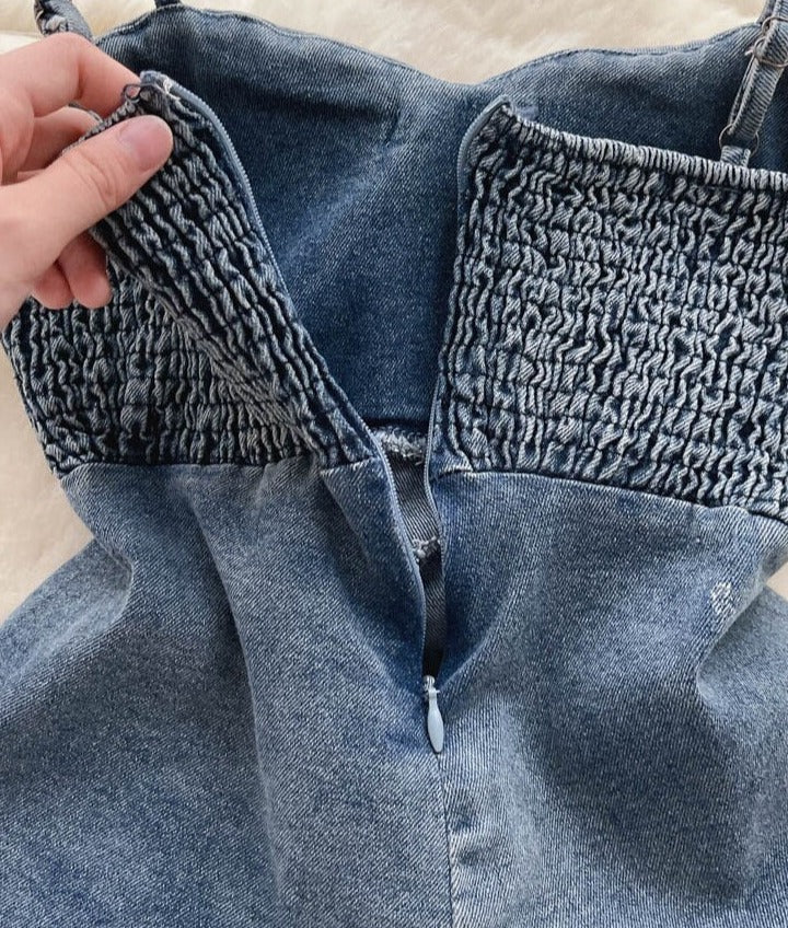 Retro Denim Button Top