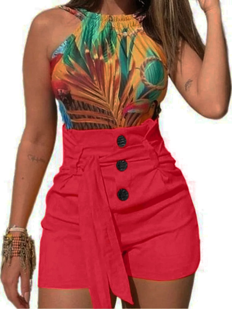 Elegant High Waist Button Shorts