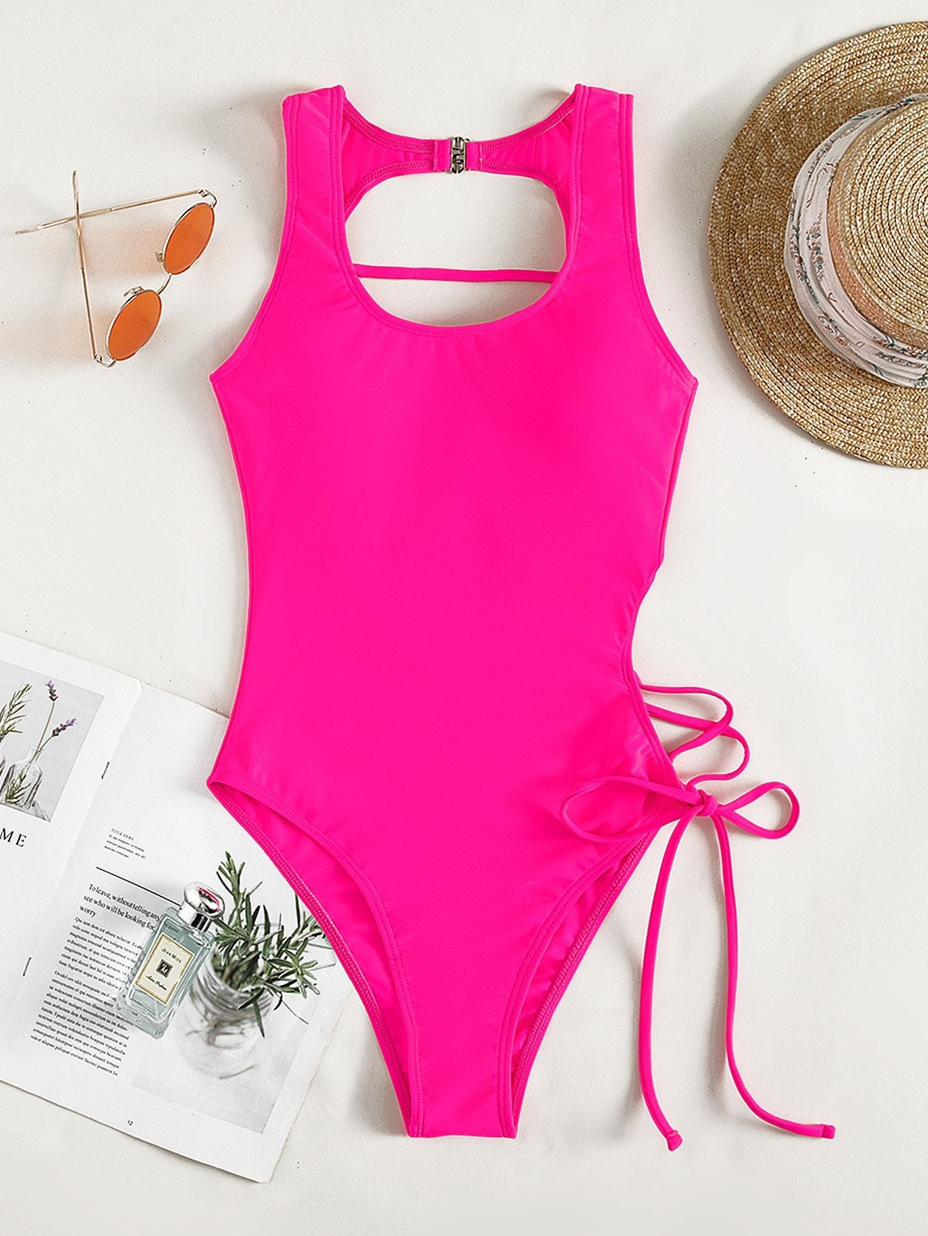 Print Lace Up Bathing Suit