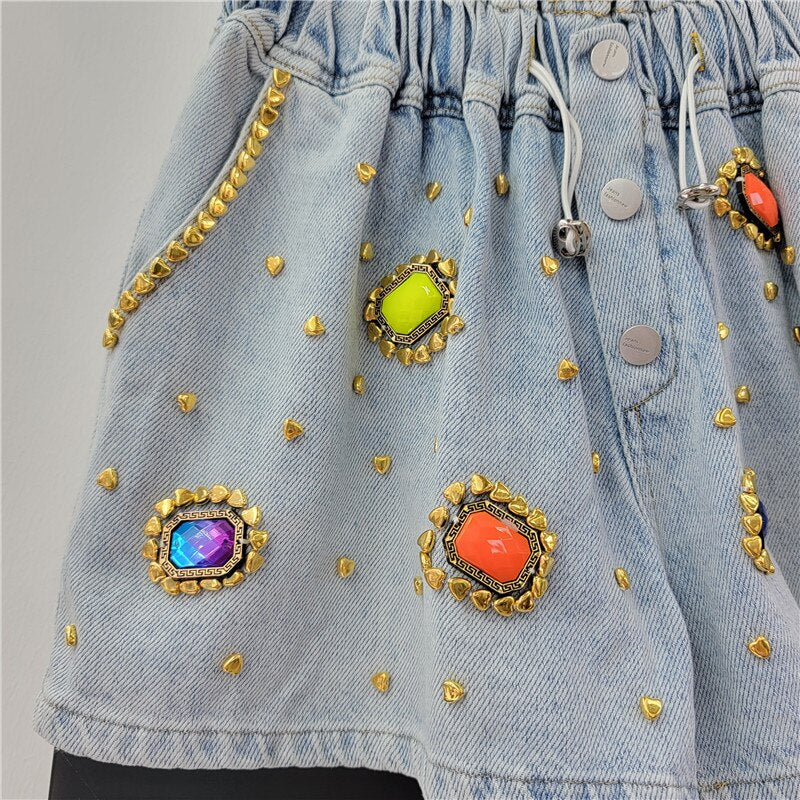 Beaded Denim Shorts