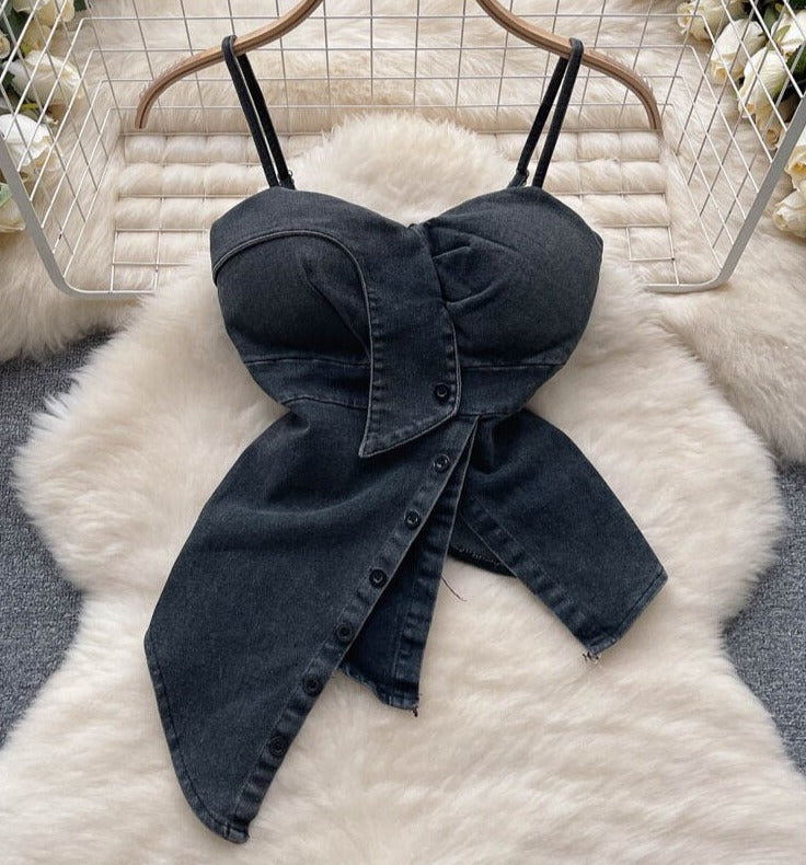 Retro Denim Button Top