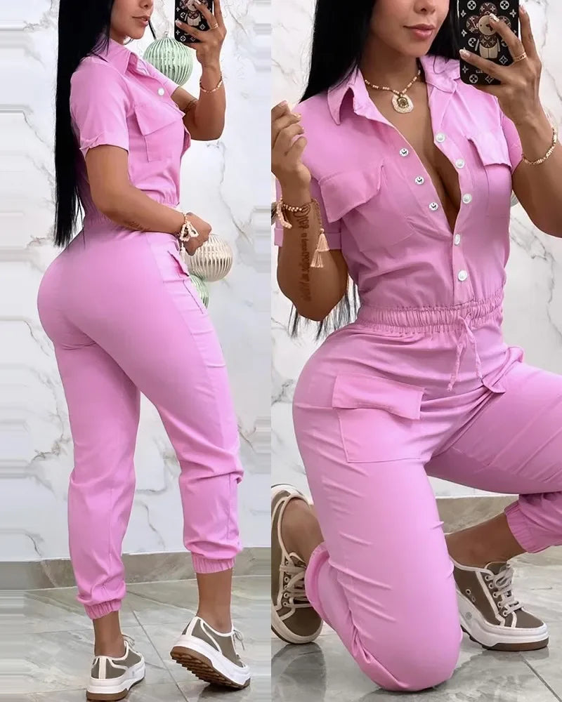Short Sleeve Cargo Jumpsuit