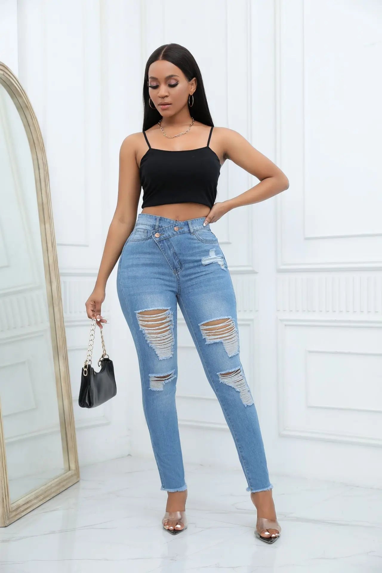 Diagonal Button Jeans