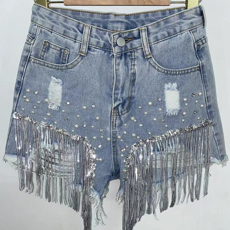 Tassel Bead Denim Shorts