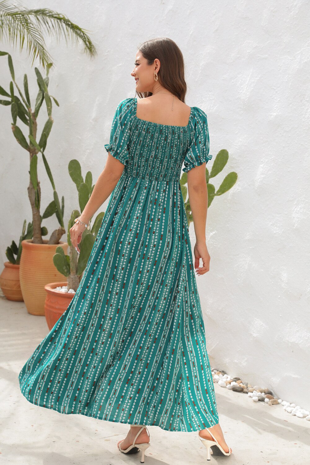 Puff Sleeve Split Dress