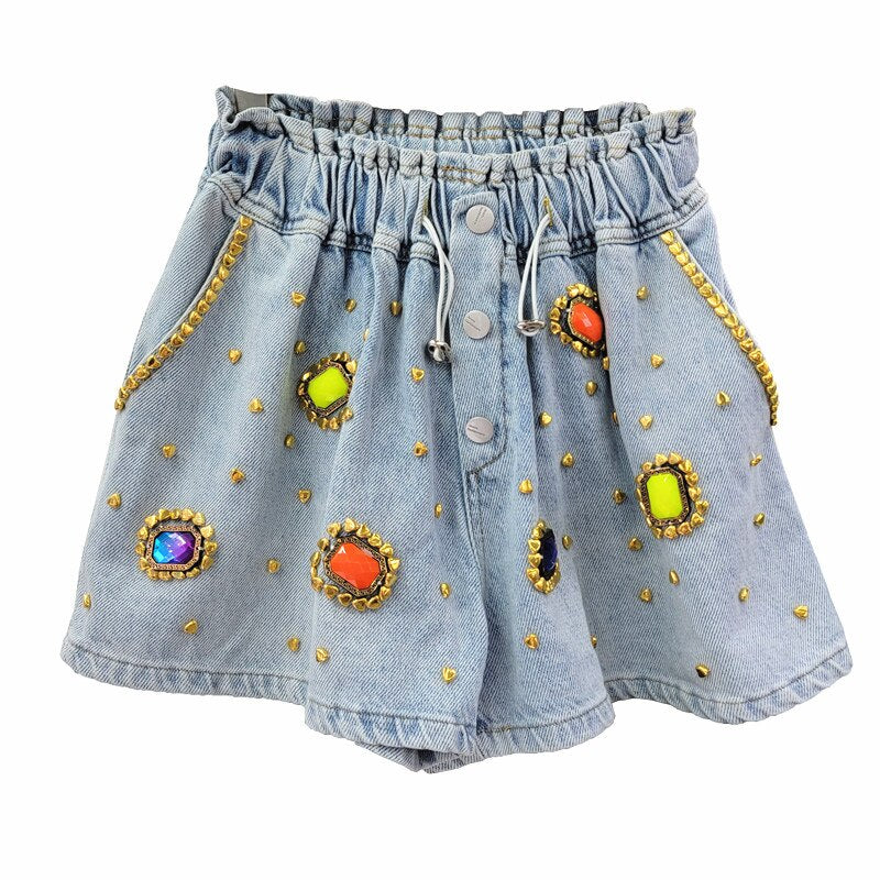 Beaded Denim Shorts