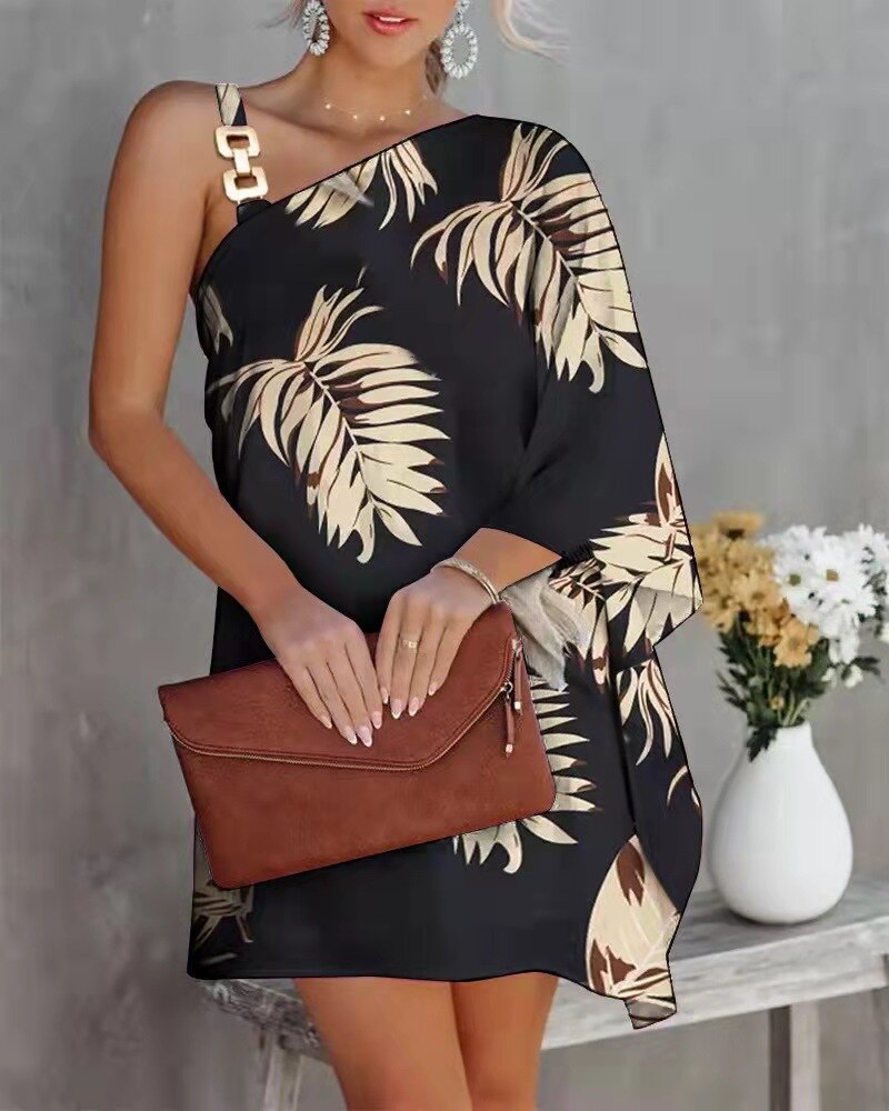 Slant Neck Chain Strap Dress