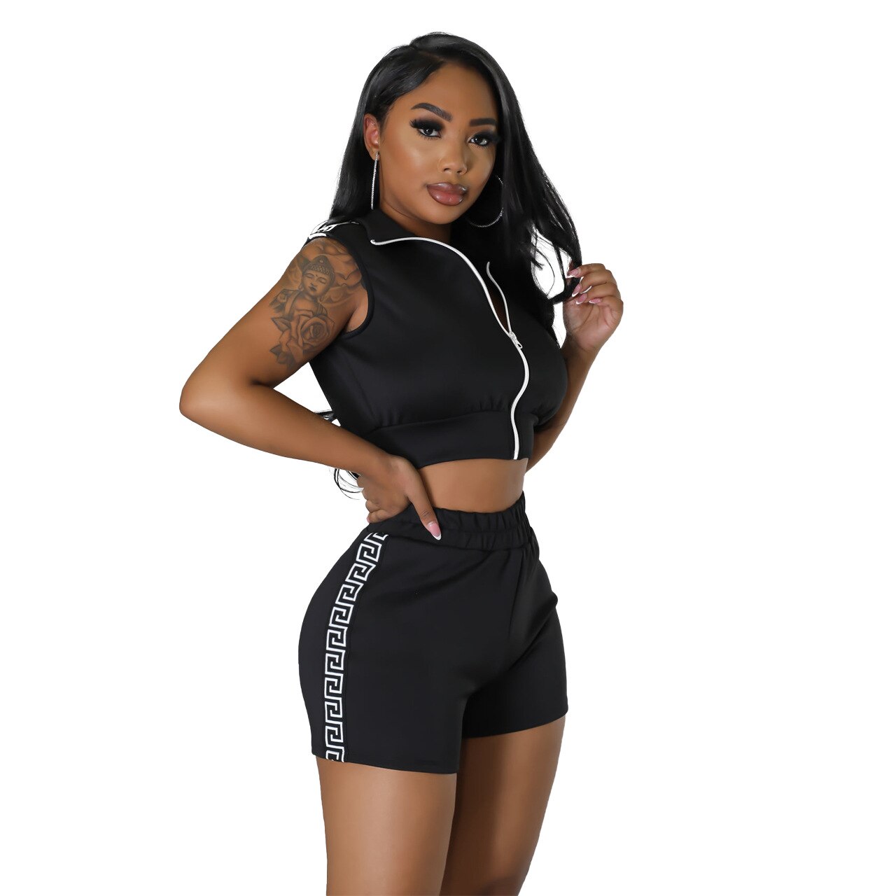 Zipper Crop Top Short Set