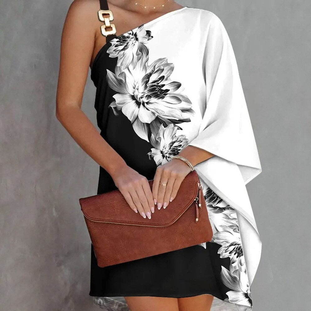 Slant Neck Chain Strap Dress