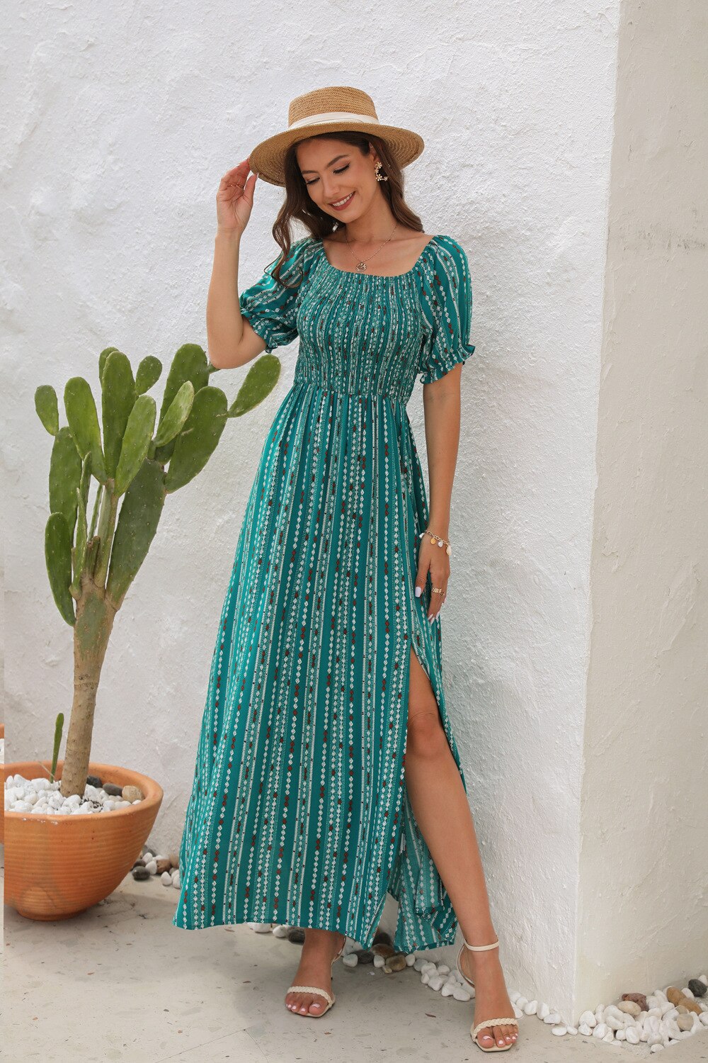 Puff Sleeve Split Dress
