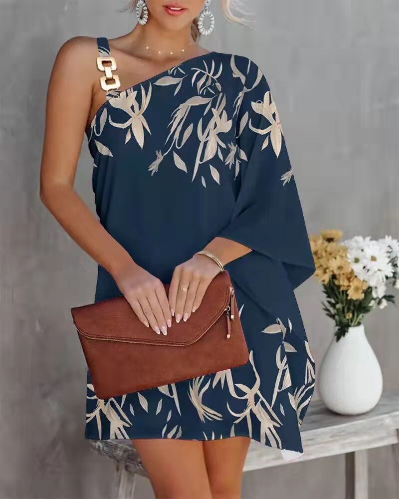 Slant Neck Chain Strap Dress
