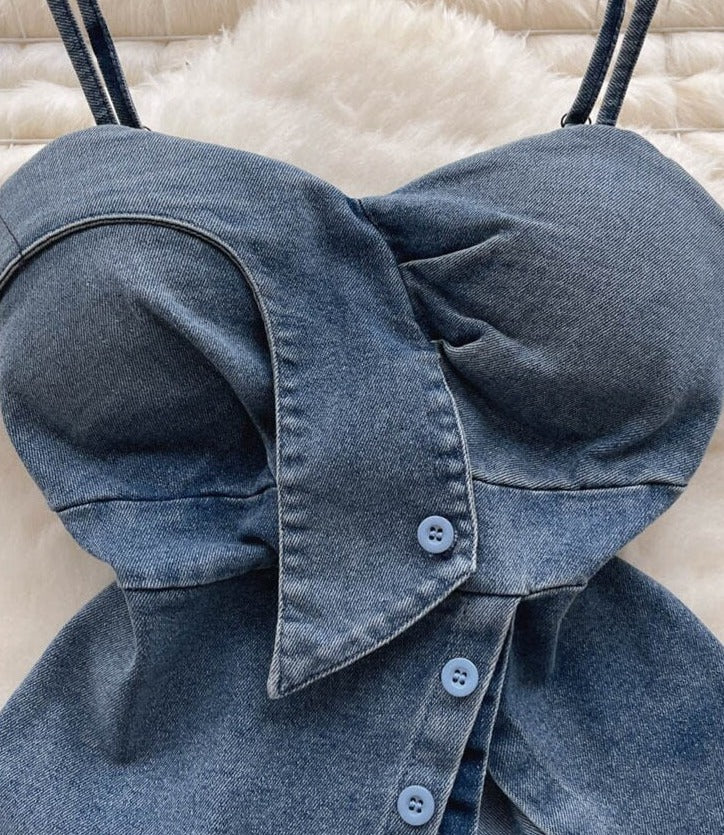 Retro Denim Button Top