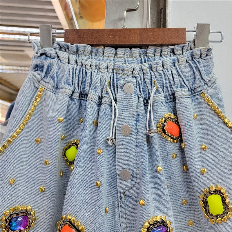 Beaded Denim Shorts
