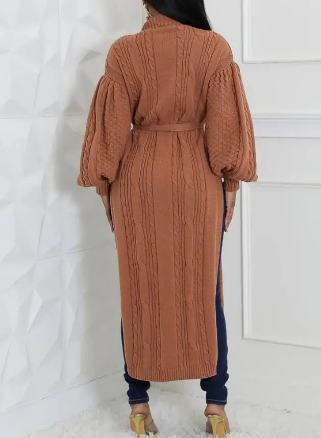 Lantern Sleeve High Slit Knit Top