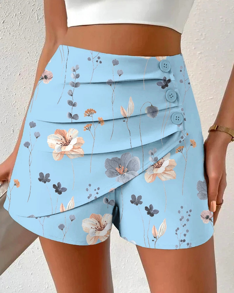 Floral Side Button Shorts