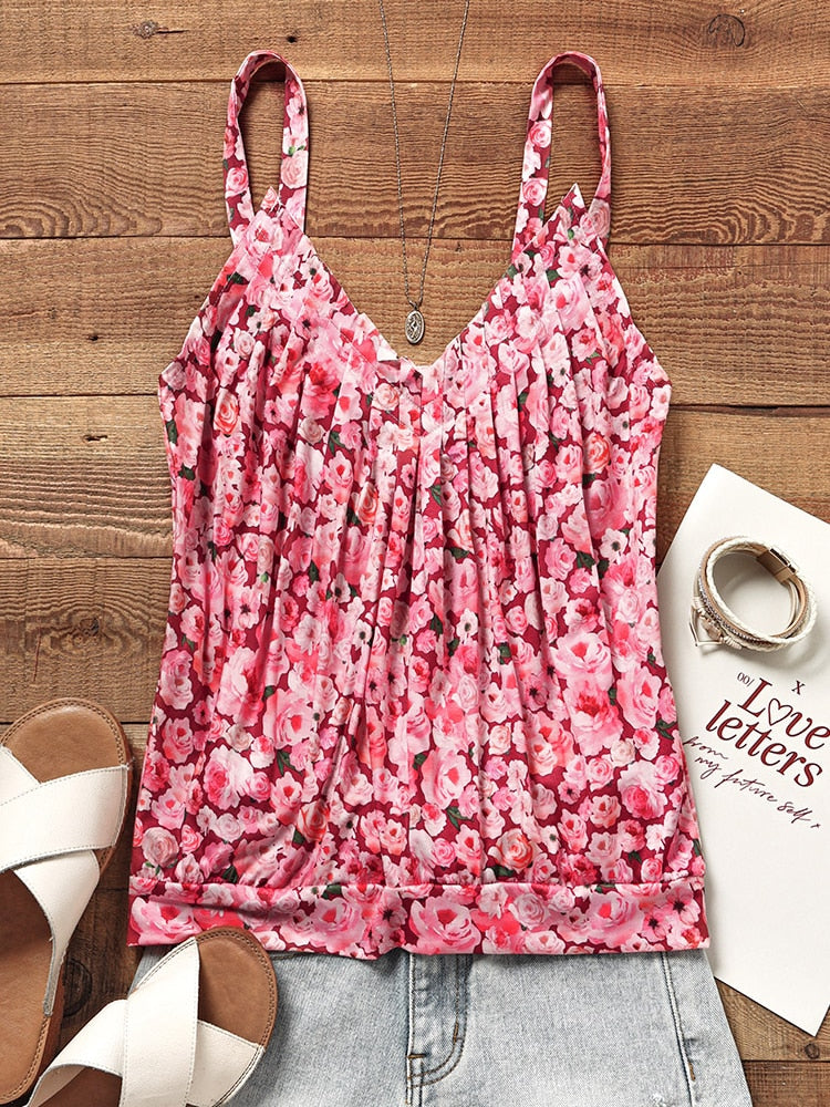 Ruffled V-Neck Camisole Tops