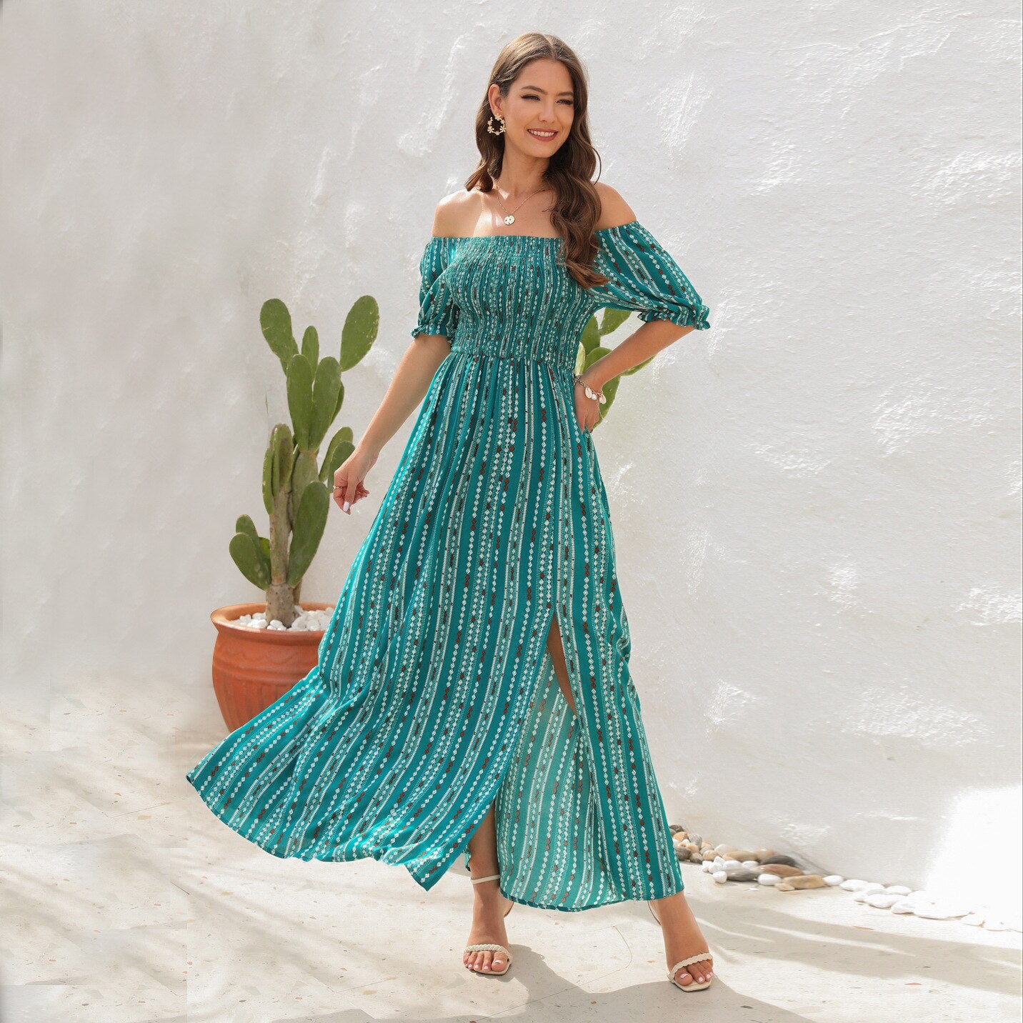 Puff Sleeve Split Dress