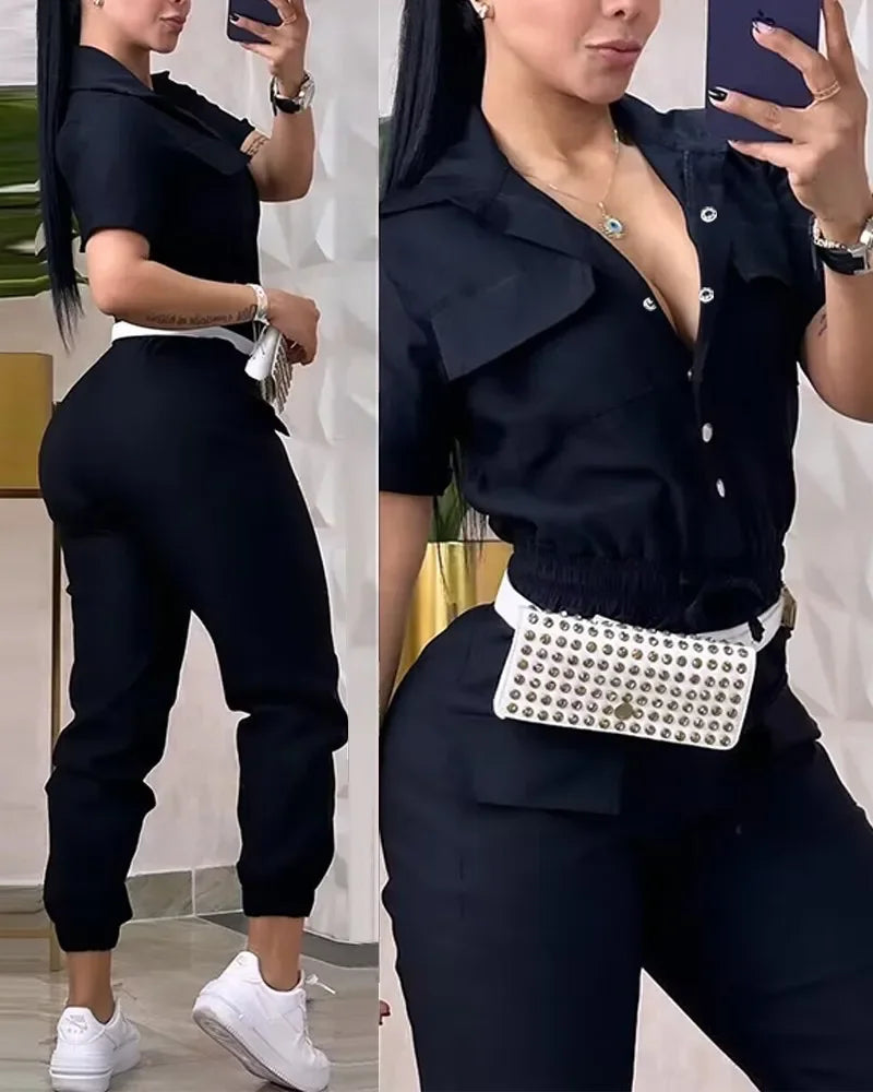 Short Sleeve Cargo Jumpsuit