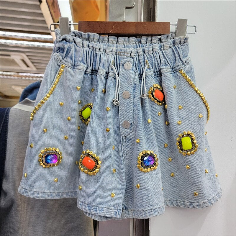 Beaded Denim Shorts
