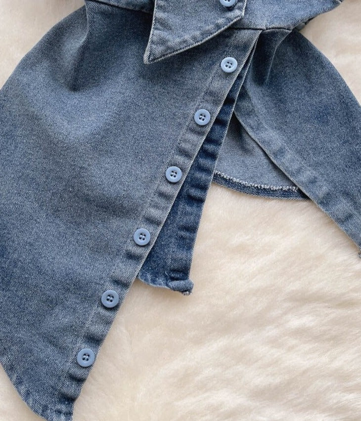 Retro Denim Button Top