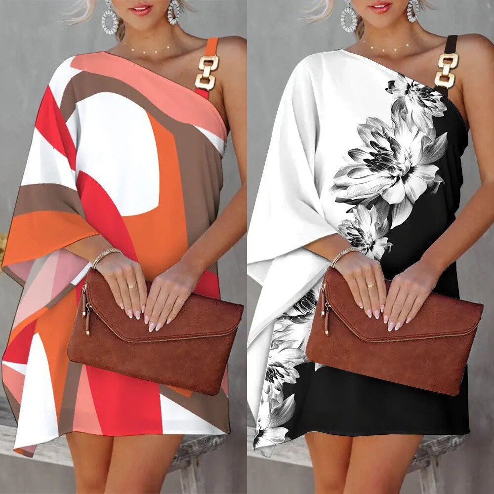 Slant Neck Chain Strap Dress