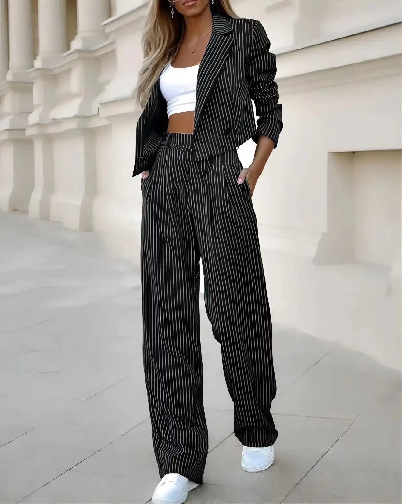 Striped Matching Lapel Suit
