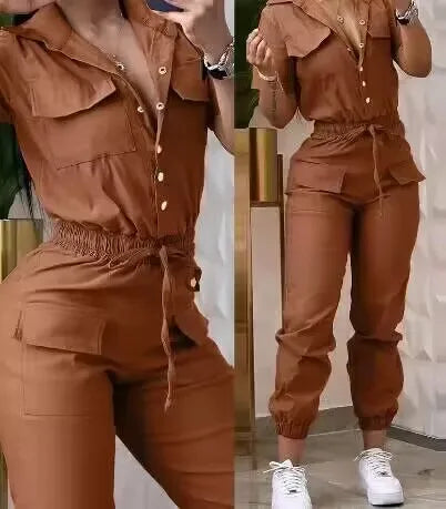 Short Sleeve Cargo Jumpsuit