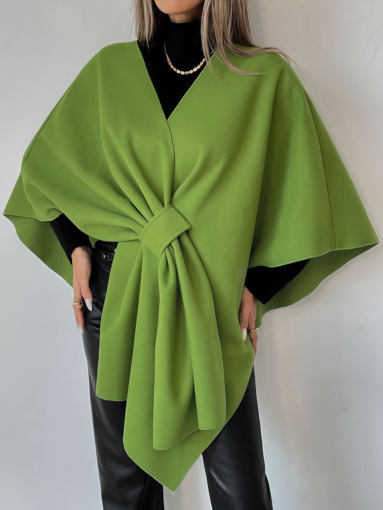 Elegant Solid Color Gathered Cape Cloak