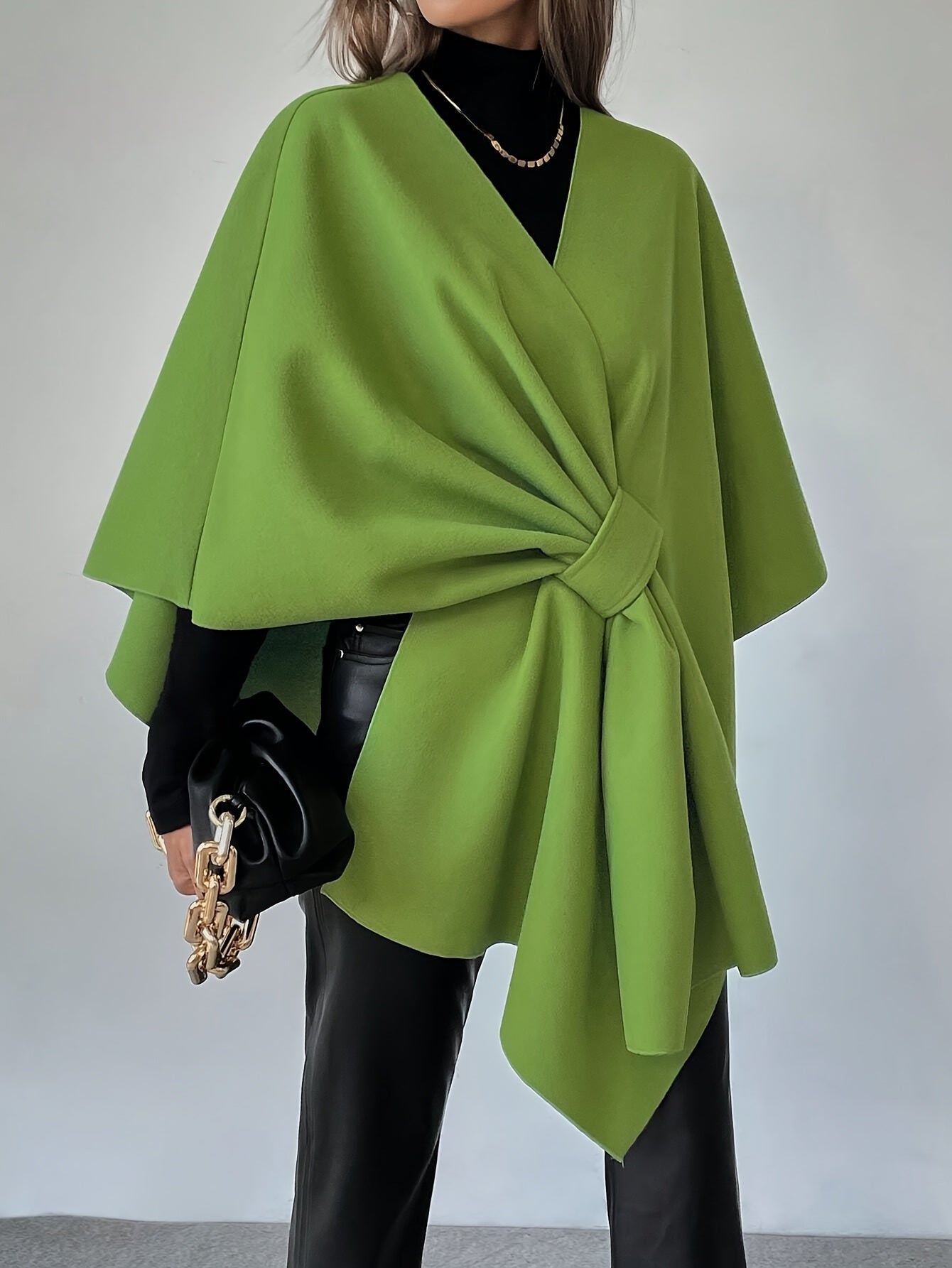 Elegant Solid Color Gathered Cape Cloak