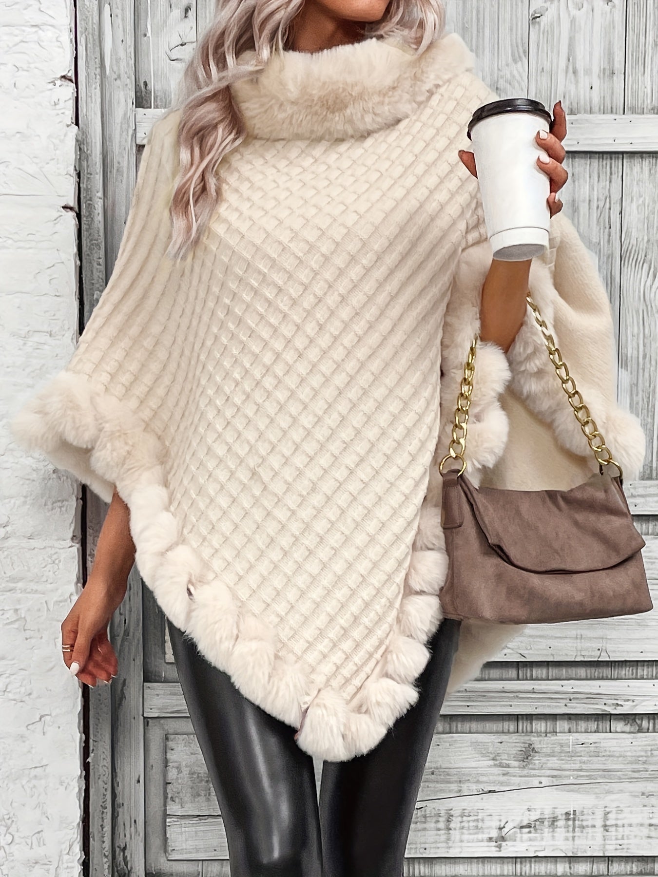 Cozy Faux Fur Trimmed Cape Sweater