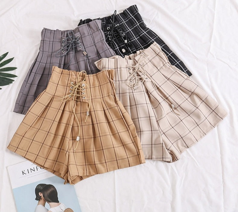 Plaid Drawstring Shorts