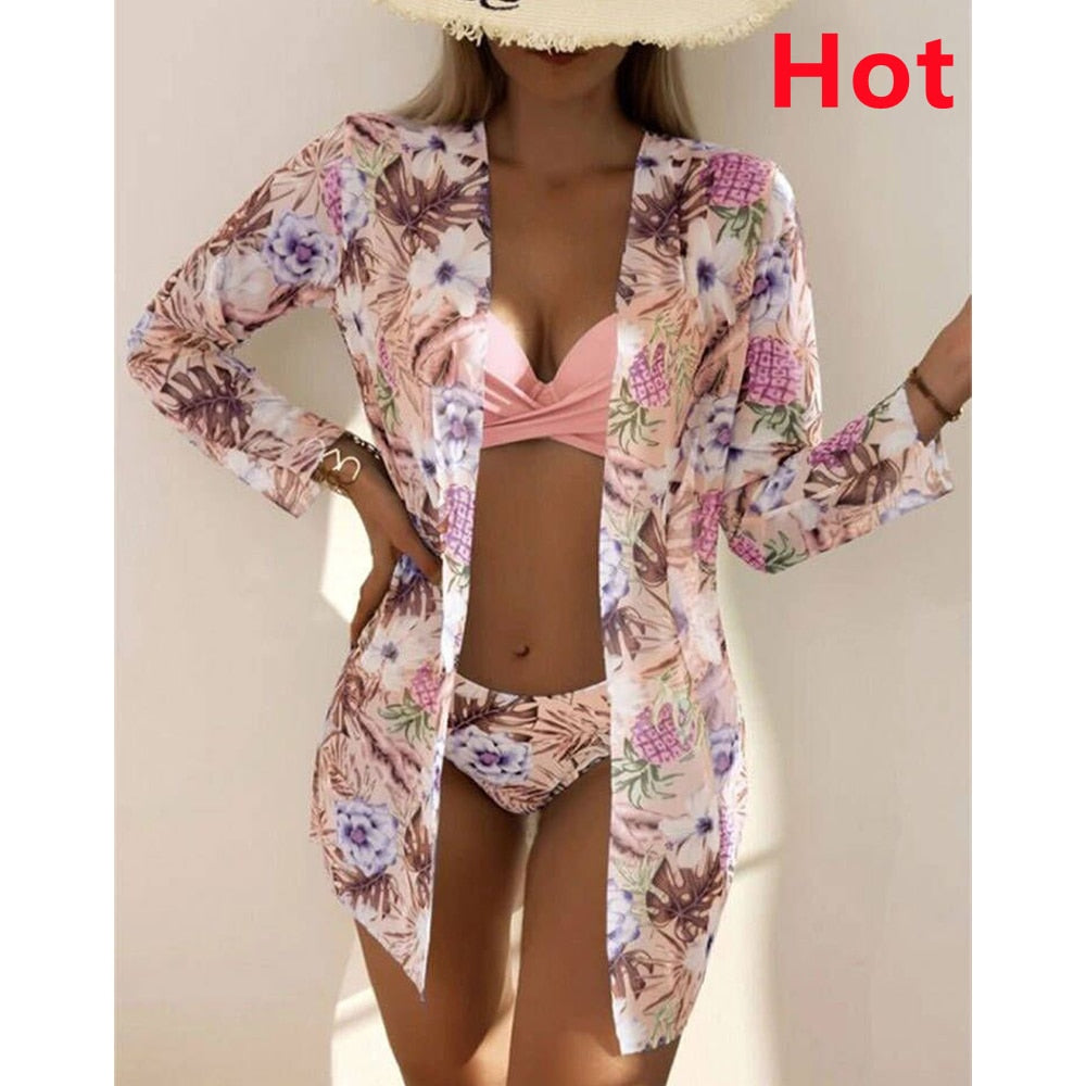 Three Piece Cover Up Bikini Set