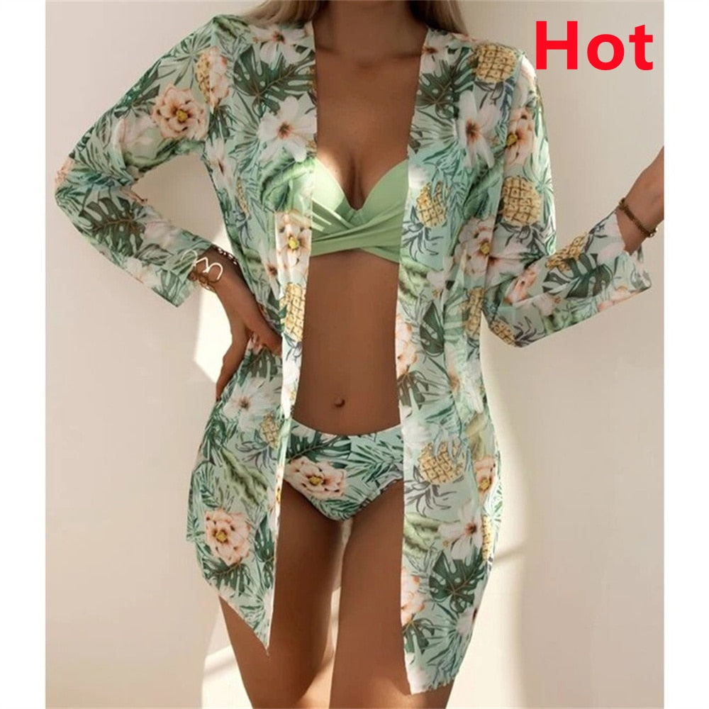 Three Piece Cover Up Bikini Set