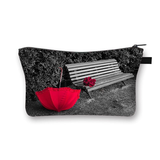 Canvas Red and Black Cosmetic Case