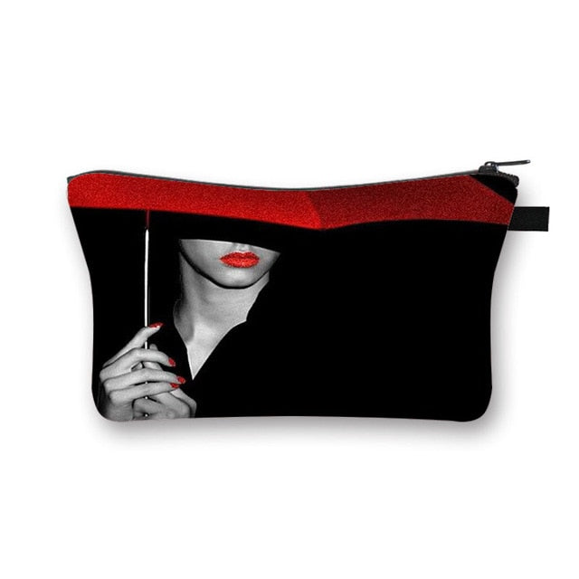 Canvas Red and Black Cosmetic Case