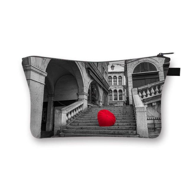 Canvas Red and Black Cosmetic Case