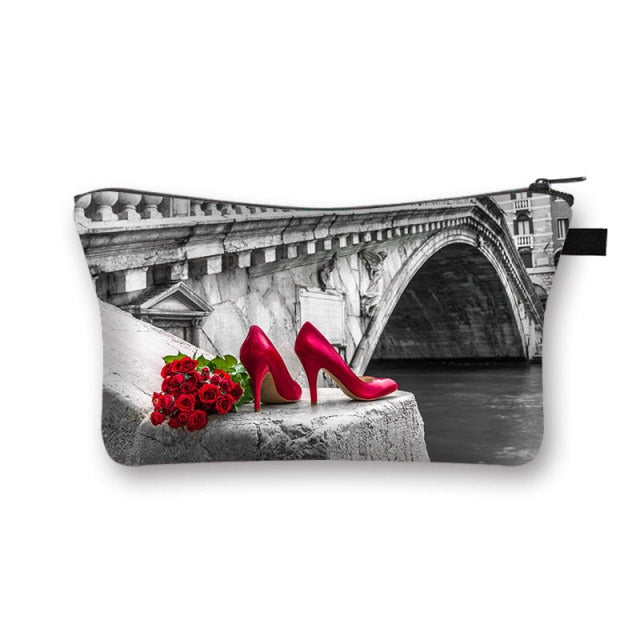 Canvas Red and Black Cosmetic Case