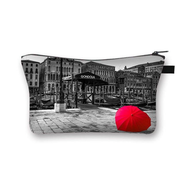 Canvas Red and Black Cosmetic Case